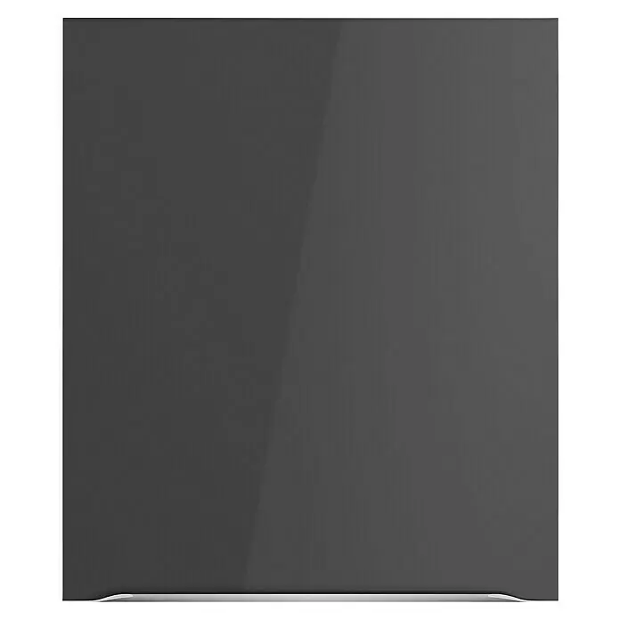 Optifit Hängeschrank Optikomfort Linus984 - L x B x H: 34,6 x 60 x 70,4 cm, Glanz Lack Anthrazit - Dunkelgraue, hochglänzende Möbelplatte mit silbernem Griff.