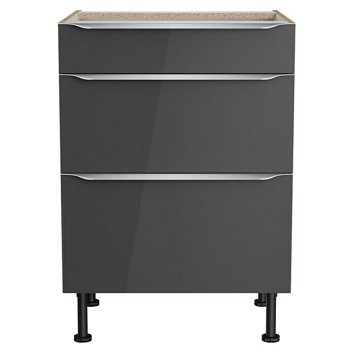 Optifit Unterschrank Optikomfort Linus984 (L x B x H: 58,1 x 60 x 87 cm, Glanz Lack Anthrazit, Mit 3 Schubkästen) | BAUHAUS