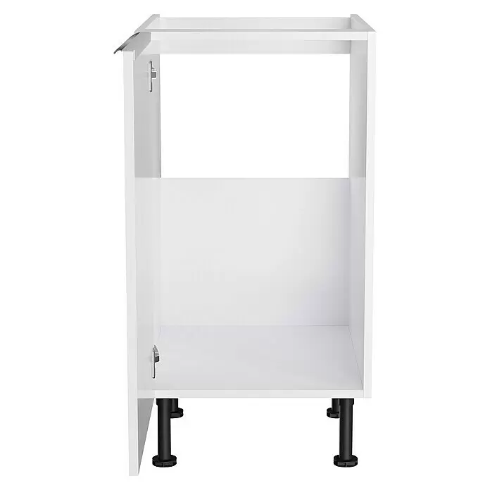Optifit Spülenunterschrank Optikomfort Arvid 986 - 58,1 x 45 x 87 cm, Glanz Lack Weiß - Weißer Küchenunterschrank mit schwarzen verstellbaren Beinen und interner Hardware.