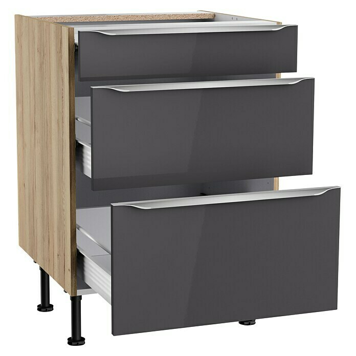 Optifit Unterschrank Optikomfort Linus984 (L x B x H: 58,1 x 60 x 87 cm, Glanz Lack Anthrazit, Mit 3 Schubkästen) | BAUHAUS