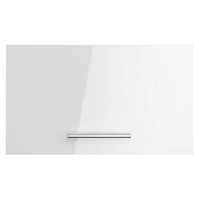 Optifit Hängeschrank Optikomfort Rurik986 - L x B x H: 34,6 x 60 x 35,2 cm, Glanz Lack Weiß - Weiße, glänzende Schranktür oder Schubladenfront mit einem horizontalen silbernen Griff.