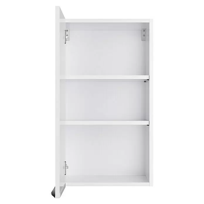 Optifit Hängeschrank Optikomfort Arvid 986 - L x B x H: 34,6 x 40 x 70,4 cm, Glanz Lack Weiß - Offener weißer Schrank mit drei Einlegeböden und sichtbaren Scharnieren.