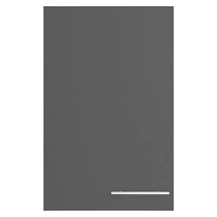 Optifit Hängeschrank Ingvar420 - L x B x H: 34,6 x 45 x 70,4 cm, Anthrazit matt - Dunkelgraue Schranktür mit einem horizontalen silbernen Griff.