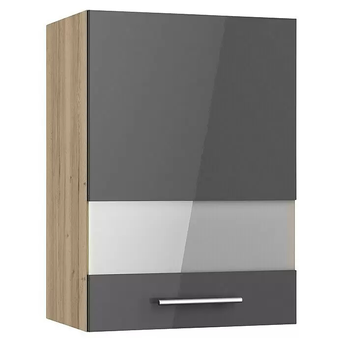 Optifit Glas-Hängeschrank Jonte984 - L x B x H: 34,6 x 50 x 70,4 cm, Glanz Lack Anthrazit - Diagonale Ansicht