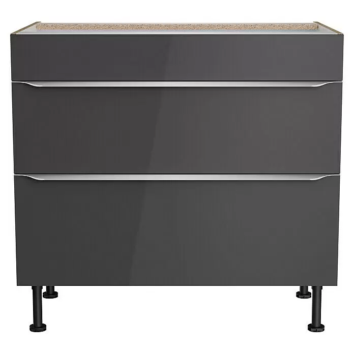 Optifit Unterschrank Optikomfort Linus984L x B x H: 58,1 x 90 x 87 cm, Glanz Lack Anthrazit, Mit 2 Schubkästen