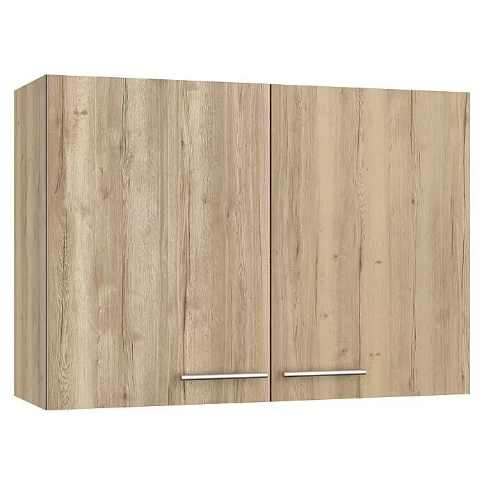 Optifit Hängeschrank Erik290 - L x B x H: 34,6 x 100 x 70,4 cm, Nachbildung Wildeiche - Zweitüriger Wandschrank in heller Holzoptik mit Metallgriffen.