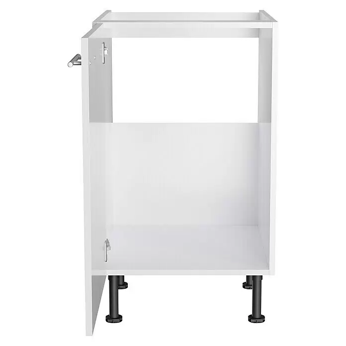 Optifit Spülenunterschrank Optikomfort Rurik986 - L x B x H: 58,1 x 50 x 87 cm, Glanz Lack Weiß - Weißer Küchenunterschrankrahmen mit verstellbaren schwarzen Beinen.