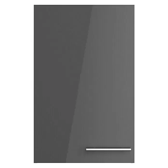 Optifit Hängeschrank Jonte984 - L x B x H: 34,6 x 45 x 70,4 cm, Glanz Lack Anthrazit - Graue Hochglanz-Schranktür mit silbernem Horizontalgriff.