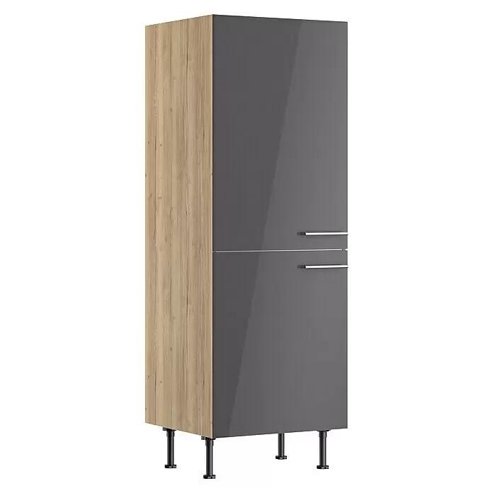 Optifit Geräteumbauschrank Jonte984L x B x H: 58,1 x 60 x 176,6 cm, Glanz Lack Anthrazit, Für integrierbaren Kühlschrank