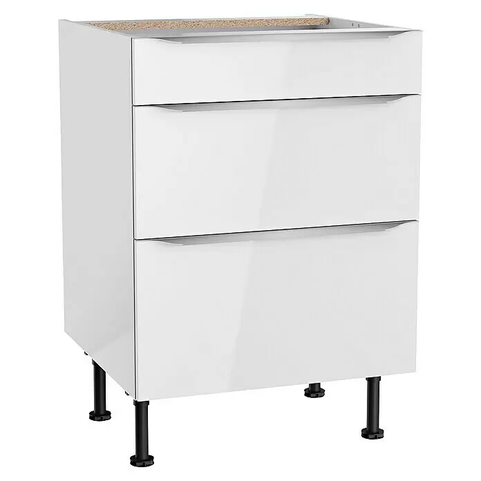 Optifit Unterschrank Optikomfort Arvid 98658,1 x 60 x 87 cm, Glanz Lack Weiß, Mit Schubkasten und 2 Auszügen