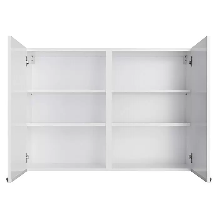 Optifit Hängeschrank Optikomfort Arvid 986 - L x B x H: 34,6 x 100 x 70,4 cm, Glanz Lack Weiß - Weißer offener Schrank mit zwei Türen und mehreren Einlegeböden.