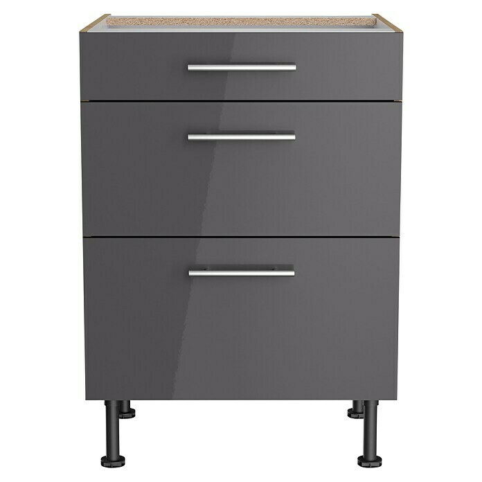 Optifit Unterschrank Jonte984 (L x B x H: 58,1 x 60 x 87 cm, Glanz Lack Anthrazit, Mit 3 Schubkästen) | BAUHAUS