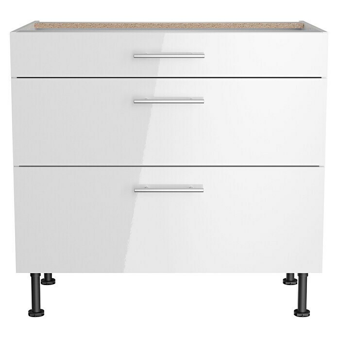 Optifit Unterschrank Optikomfort Rurik986 (L x B x H: 58,1 x 90 x 87 cm, Glanz Lack Weiß, Mit 3 Schubkästen) | BAUHAUS