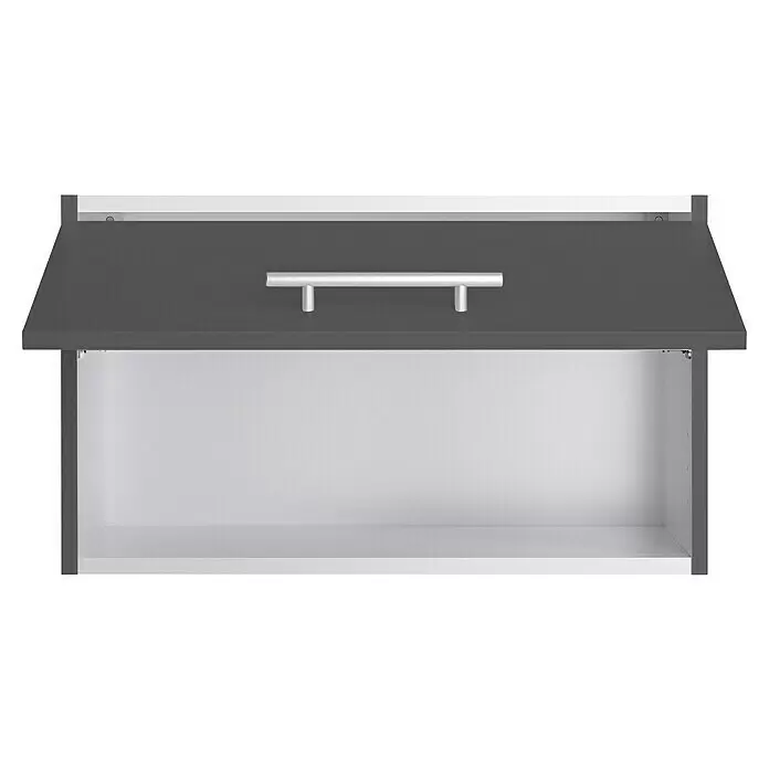 Optifit Hängeschrank Ingvar420 - L x B x H: 34,6 x 60 x 35,2 cm, Anthrazit matt - Dunkelgrauer Wandschrank mit Klapptür, silbernem Griff und weißem Innenraum zur Aufbewahrung.