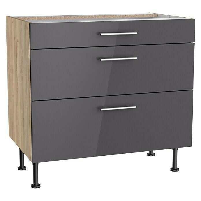 Optifit Unterschrank Jonte984 (L x B x H: 58,1 x 90 x 87 cm, Glanz Lack Anthrazit, Mit 3 Schubkästen) | BAUHAUS