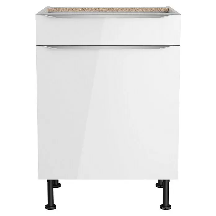 Optifit Unterschrank Optikomfort Arvid 98658,1 x 60 x 87 cm, Glanz Lack Weiß, Mit Schubkasten