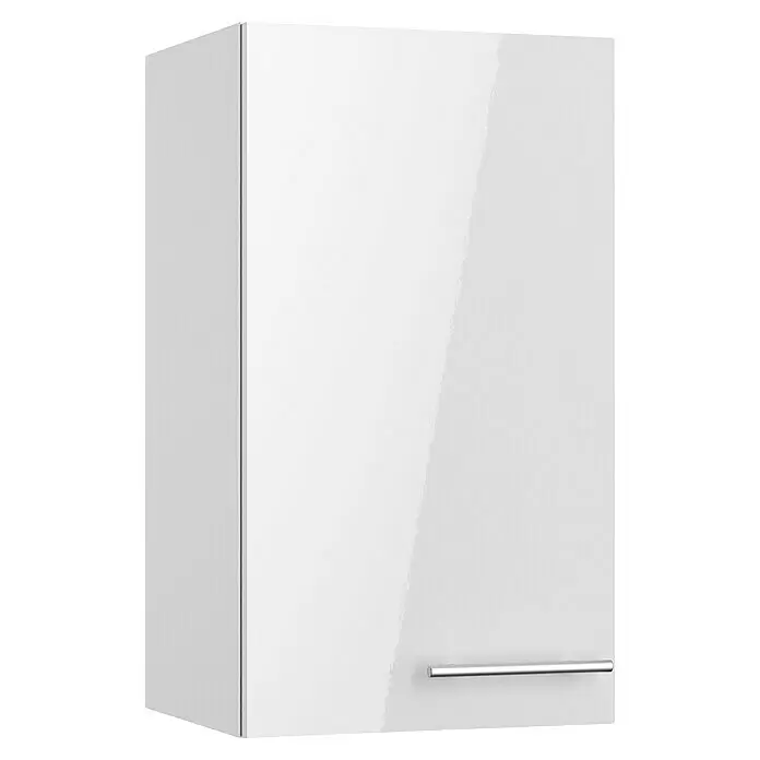 Optifit Hängeschrank Optikomfort Rurik986 - L x B x H: 34,6 x 40 x 70,4 cm, Glanz Lack Weiß - Weißer Hochglanz-Hängeschrank mit silbernem Stangengriff.