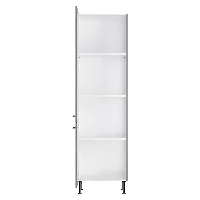 Optifit Hochschrank Optikomfort Mats825 - L x B x H: 58,1 x 60 x 211,8 cm, Basaltgrau - Weißer offener Schrank mit vier Regalböden und schwarzen Standfüßen.