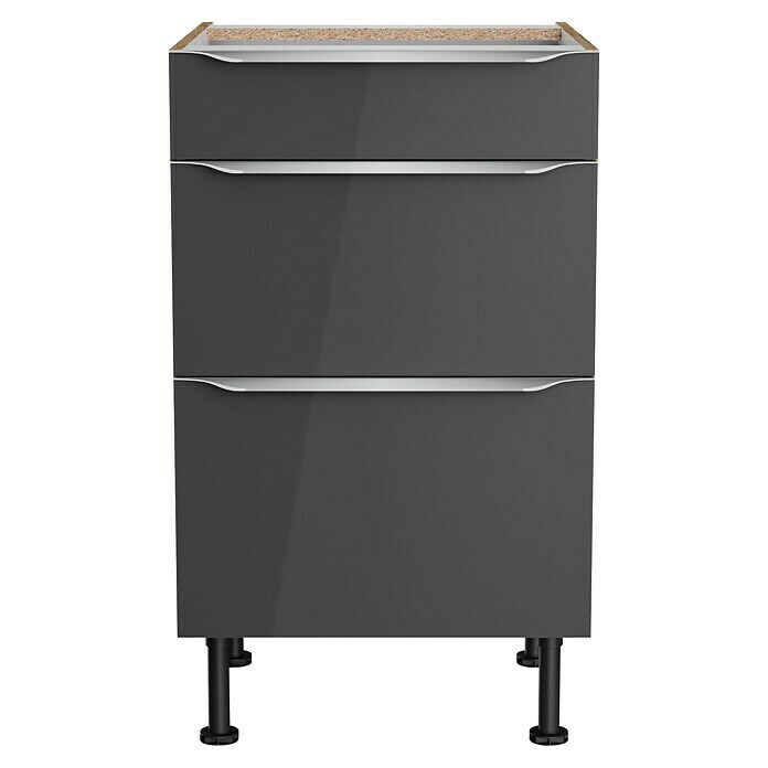 Optifit Unterschrank Optikomfort Linus984 (L x B x H: 58,1 x 50 x 87 cm, Glanz Lack Anthrazit, Mit 3 Schubkästen) | BAUHAUS