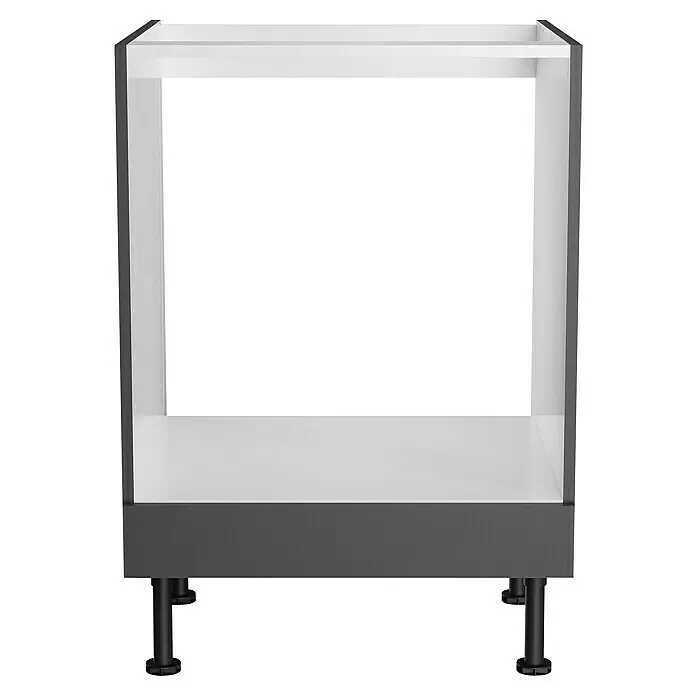 Optifit Geräteumbauschrank Ingvar420 - L x B x H: 58,1 x 60 x 87 cm, Anthrazit matt - Dunkelgrauer Küchenunterschrankrahmen mit weißer Innenseite und verstellbaren schwarzen Füßen.