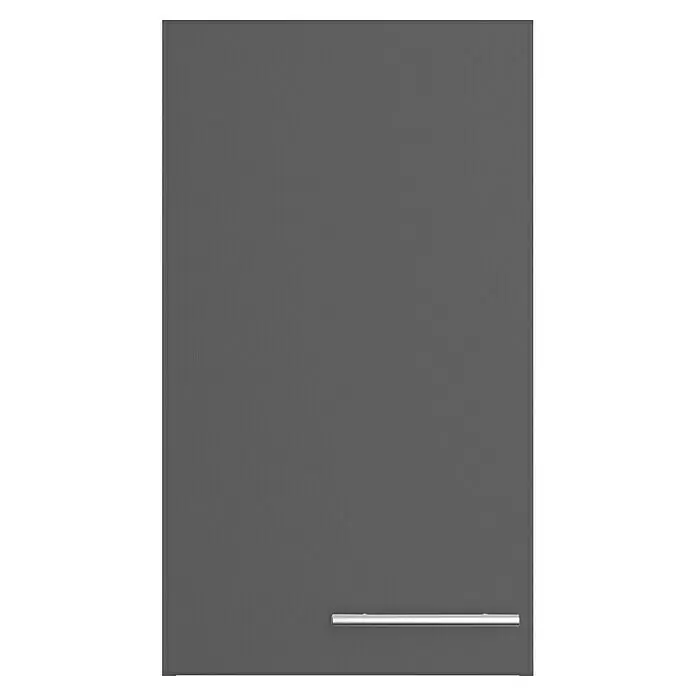 Optifit Hängeschrank Ingvar420 - L x B x H: 34,6 x 40 x 70,4 cm, Anthrazit matt - Dunkelgraue, strukturierte Schranktür mit einem horizontalen silbernen Griff.