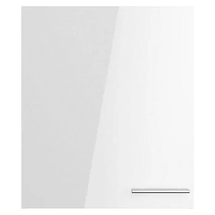 Optifit Hängeschrank Optikomfort Rurik986 - L x B x H: 34,6 x 60 x 70,4 cm, Glanz Lack Weiß - Weiße Hochglanz-Schranktür mit silbernem Stangengriff.