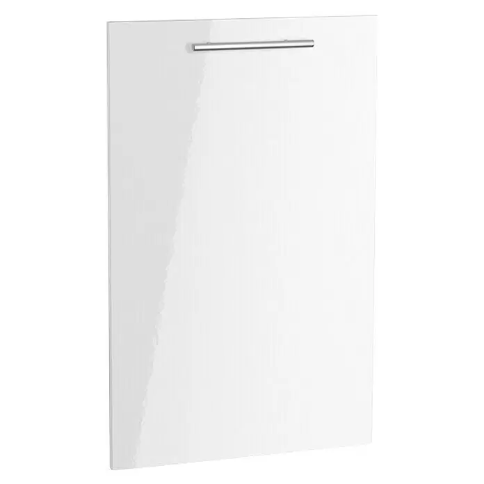 Optifit Geschirrspülerfront Optikomfort Rurik986 - L x B x H: 1,6 x 44,6 x 70 cm, Glanz Lack Weiß - Weiße, hochglänzende Schranktür mit einem eleganten silbernen Stangengriff.