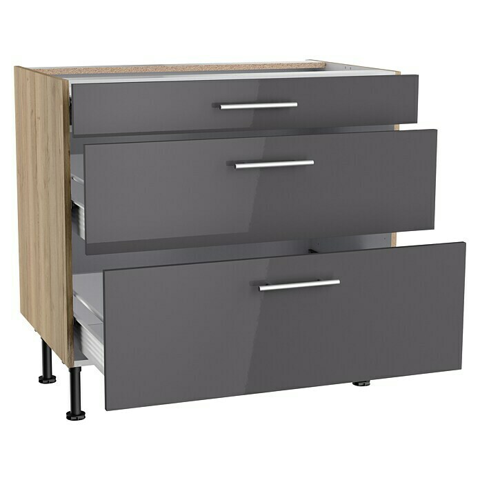 Optifit Unterschrank Jonte984 (L x B x H: 58,1 x 90 x 87 cm, Glanz Lack Anthrazit, Mit 3 Schubkästen) | BAUHAUS