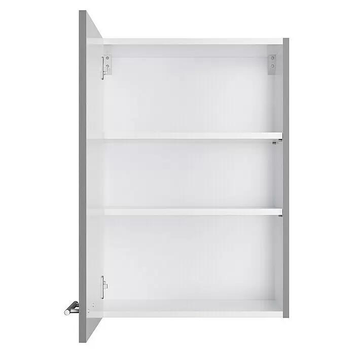Optifit Oberschrank Optikomfort Mats825 - L x B x H: 34,6 x 50 x 70,4 cm, Basaltgrau - Offener weißer Wandschrank mit zwei verstellbaren Einlegeböden und Metallscharnieren.