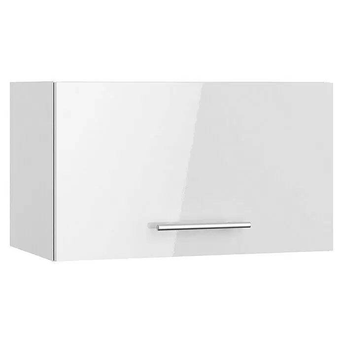 Optifit Hängeschrank Optikomfort Rurik986 - L x B x H: 34,6 x 60 x 35,2 cm, Glanz Lack Weiß - Weißer Hochglanz-Hängeschrank mit silbernem Stangengriff.