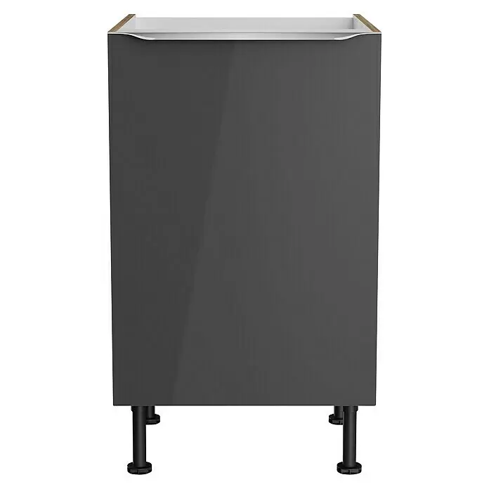 Optifit Spülenunterschrank Optikomfort Linus984 - L x B x H: 58,1 x 50 x 87 cm, Glanz Lack Anthrazit - Dunkelgrauer Hochglanz-Küchenunterschrank grifflos mit verstellbaren Füßen.