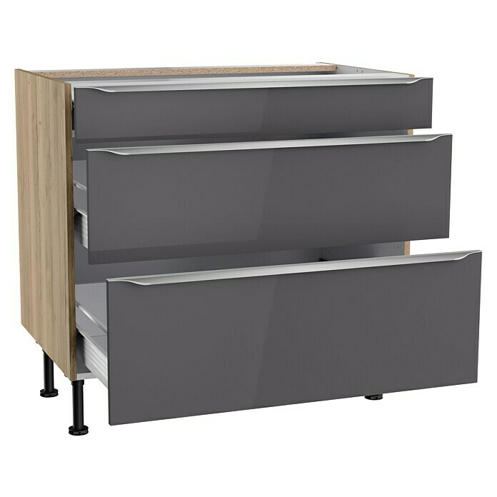 Optifit Unterschrank Optikomfort Linus984 (L x B x H: 58,1 x 90 x 87 cm, Glanz Lack Anthrazit, Mit 3 Schubkästen) | BAUHAUS