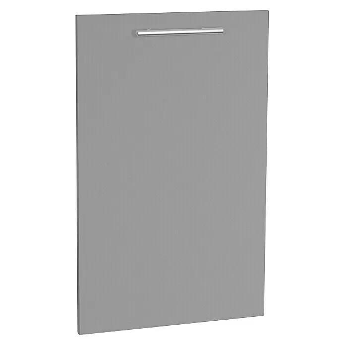 Optifit Geschirrspülerfront Optikomfort Mats825 - L x B x H: 1,6 x 44,6 x 70 cm, Basaltgrau - Graue Küchenfront mit horizontalem silbernem Griff.
