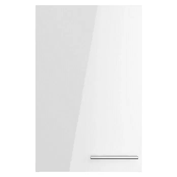 Optifit Hängeschrank Optikomfort Rurik986 - L x B x H: 34,6 x 45 x 70,4 cm, Glanz Lack Weiß - Weiße Hochglanz-Schranktür mit silbernem Stangengriff.