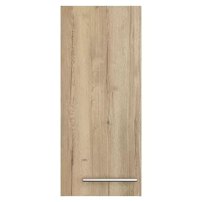 Optifit Hängeschrank Erik290 - L x B x H: 34,6 x 30 x 70,4 cm, Nachbildung Wildeiche - Helle Holzmaserung Schranktür mit horizontalem silbernem Stangengriff.