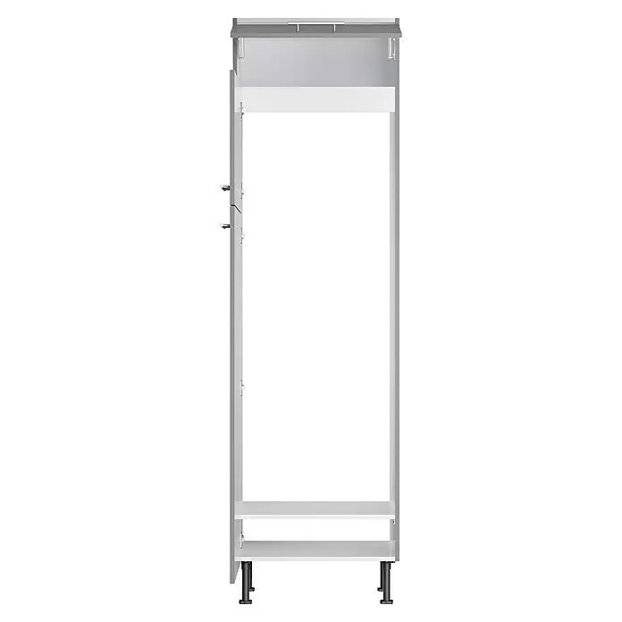 Optifit Hochschrank Optikomfort Mats825 - L x B x H: 58,1 x 60 x 211,8 cm, Basaltgrau, Platz für Kühl-Gefrierkombination - Offener grau-weißer Unterschrankrahmen mit verstellbaren Füßen und oberer Schiene.