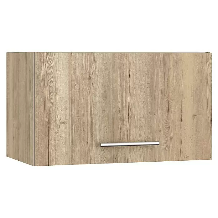 Optifit Hängeschrank Erik290 - L x B x H: 34,6 x 60 x 35,2 cm, Nachbildung Wildeiche - Hängeschrank mit heller Holzmaserung und horizontalem silbernem Griff.