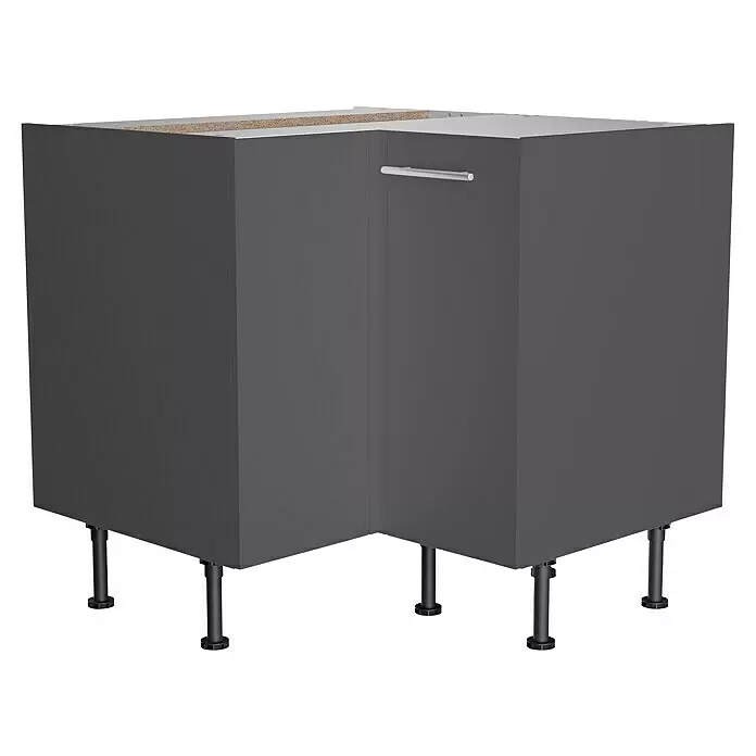 Optifit Küchen-Eck-Unterschrank Ingvar420 - L x B x H: 58,1 x 90 x 87 cm, Anthrazit matt - Dunkelgrauer L-förmiger Eckunterschrank mit Metallgriff und verstellbaren Füßen.