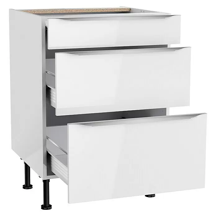 Optifit Unterschrank Optikomfort Arvid 98658,1 x 60 x 87 cm, Glanz Lack Weiß, Mit Schubkasten und 2 Auszügen