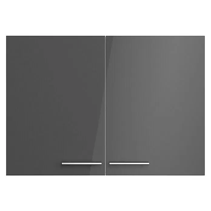 Optifit Hängeschrank Jonte984 - L x B x H: 34,6 x 100 x 70,4 cm, Glanz Lack Anthrazit - Zwei hochglänzende dunkelgraue Schranktüren mit silbernen Quergriffen.