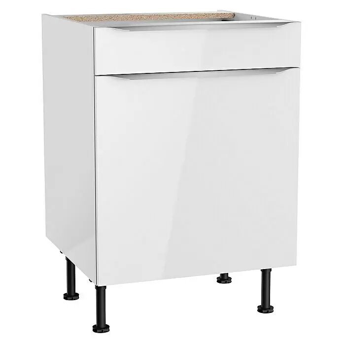 Optifit Unterschrank Optikomfort Arvid 98658,1 x 60 x 87 cm, Glanz Lack Weiß, Mit Schubkasten