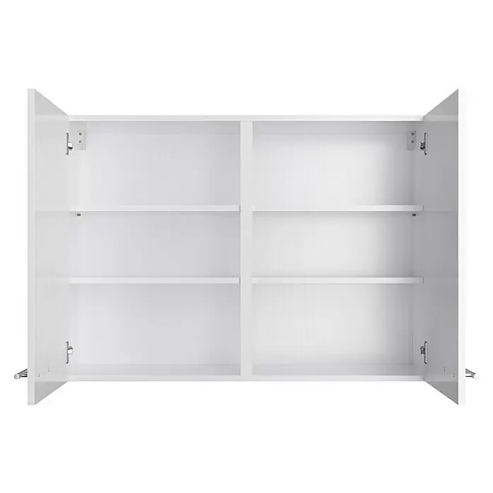 Optifit Hängeschrank Optikomfort Rurik986 - L x B x H: 34,6 x 100 x 70,4 cm, Glanz Lack Weiß - Offener weißer Wandschrank mit zwei Flügeltüren und internen Regalböden.