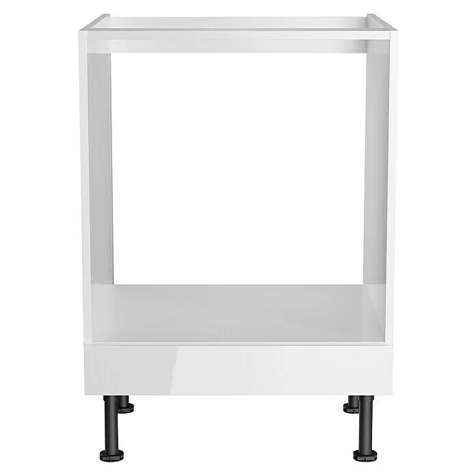 Optifit Geräteumbauschrank Optikomfort Rurik986 - L x B x H: 58,1 x 60 x 87 cm, Glanz Lack Weiß - Weißer Küchenunterschrank-Korpus mit schwarzen, verstellbaren Füßen.