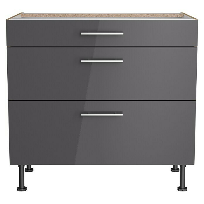 Optifit Unterschrank Jonte984 (L x B x H: 58,1 x 90 x 87 cm, Glanz Lack Anthrazit, Mit 3 Schubkästen) | BAUHAUS