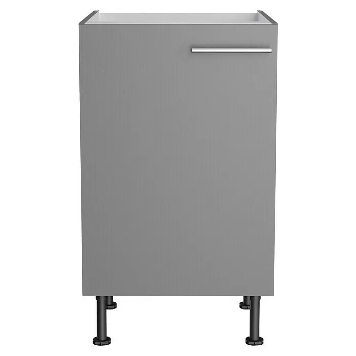 Optifit Spülenunterschrank Optikomfort Mats825 - L x B x H: 58,1 x 50 x 87 cm, Basaltgrau - Grauer Unterschrank mit silbernem Griff und schwarzen verstellbaren Beinen.