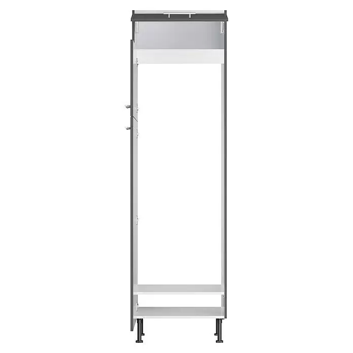 Optifit Hochschrank Ingvar420 - L x B x H: 58,1 x 60 x 211,8 cm, Anthrazit matt, Für integrierbare Kühl-Gefrierkombination - Offener grau-weißer Modulschrank mit Innenablagen und verstellbaren Füßen.