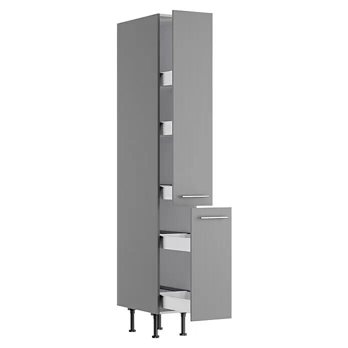 Optifit Hochschrank Optikomfort Mats825 - L x B x H: 58,1 x 30 x 211,8 cm, Basaltgrau - Hoher grauer Vorratsschrank mit mehreren ausziehbaren Schubladen und verstellbaren Füßen.