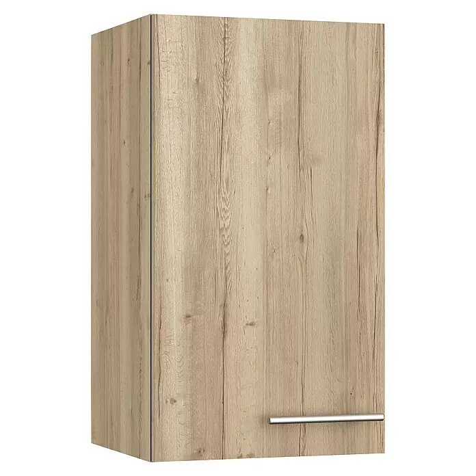 Optifit Hängeschrank Erik290 - L x B x H: 34,6 x 40 x 70,4 cm, Nachbildung Wildeiche - Heller Holzmaserungsschrank mit silbernem, horizontalem Griff.