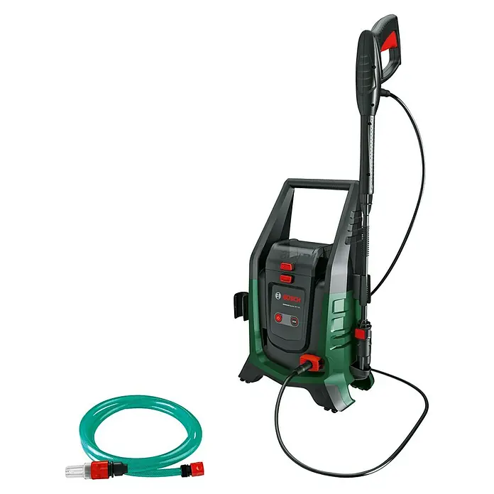Bosch Universal Akku-Hochdruckreiniger UniversalAquatak 36V-100 - 7 -tlg., 36 V, Ohne Akku - Das Bild zeigt einen Bosch Fontus 18V-20 Akku-Reiniger mit Zubehör vor einem schwarzen Hintergrund.