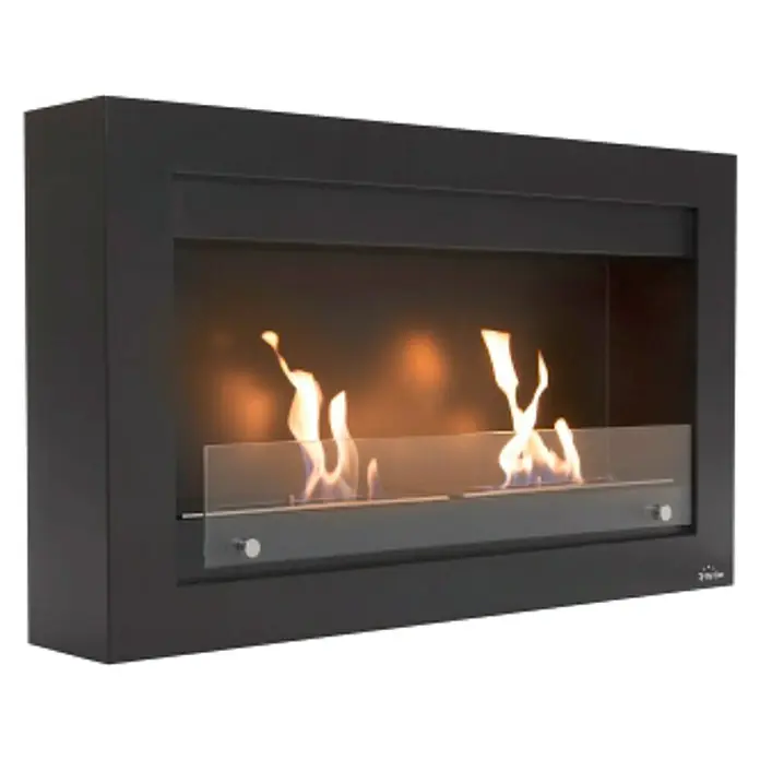 Purline Chimenea de bioetanol Etna - 16,5 x 90 x 54 cm, Negro - Chimenea negra con llamas, perfecta para noches acogedoras. El diseño moderno se integra perfectamente en cualquier ambiente.